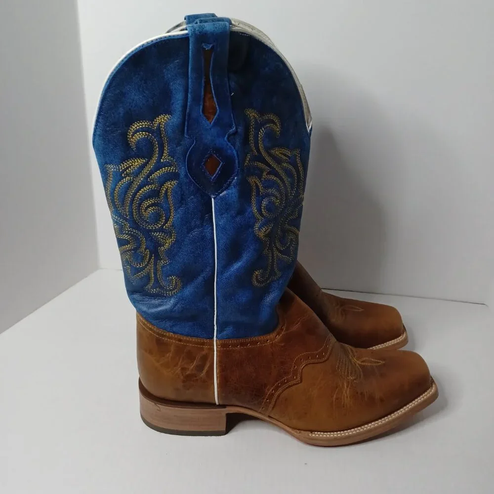 Vintage J.B. Dillon Reserve Cowboy Boots Mens 11.5EE Tan/Blue Rodeo Rancher 2004 - Picture 4 of 14